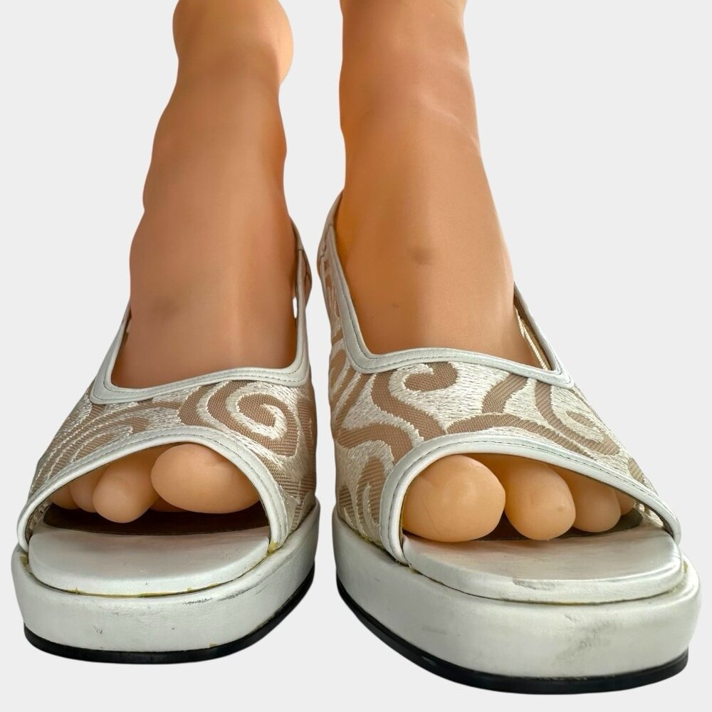 Yves Saint Laurent Platform Sandals Slingback Peep-Toe White SZ (US)5.5/(EU)35.5 - Picture 6 of 11
